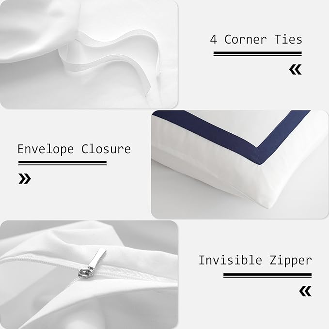 OSVINO Twin Duvet Cover Set - Hotel Collection Navy Blue Line Pattern Microfiber Bedding, 2 Pieces with Pillowcase, Soft Breathable with Zipper Closure, Lightweight All-Season, Comforter Not Included