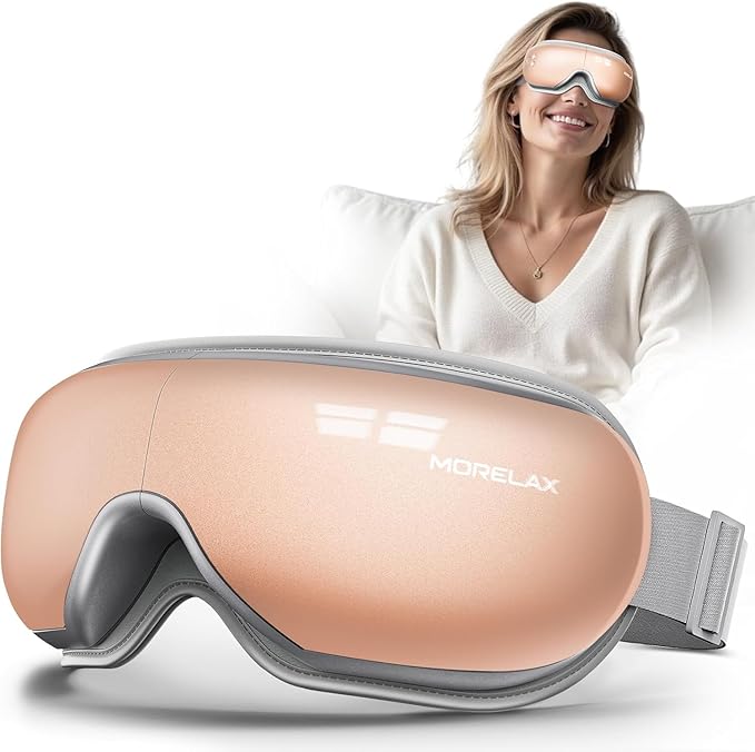 Morelax Eye Massager with Heat & Bluetooth Music, Birthday Gifts for Women, Reduce Eye Strain, Headache Relief and Improve Sleep, Eye Care Gift（Pink）