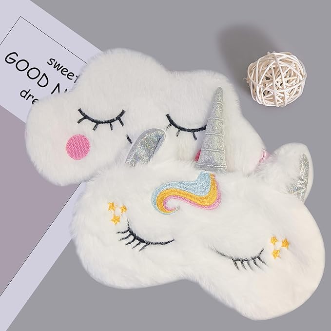 Cute Animal Sleeping Mask Soft Plush Blindfold Cute Rabbit Panda Koala Eye Cover Eyeshade for Kids Teens Girls Women (White Horse)