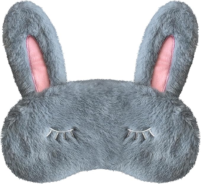 Cute Animal Sleeping Mask Sleep Mask, Soft Plush Rabbit Eye Mask for Travel Nap Sleeping Blindfold Eye Cover Eyeshade for Adult Kids Girls Teens Men Women - Rabbit, Gray