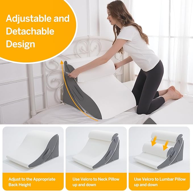 Wedge Pillow Set for After Surgery – 4PCS Orthopedic Bed Wedge Pillows for Sleeping – Adjustable Memory Foam Triangle Support for Back Pain Relief, Acid Reflux & Recovery (Grey)
