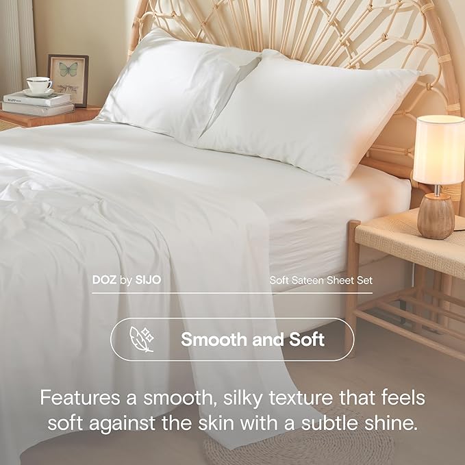 DOZ 100% Long Staple Cotton Duvet Cover Set, Soft Sateen Weave, Smooth, Breathable, Hotel Comfort, 106"x90", 8 Loops, 3pc – 2 Pillowcases 1 Duvet Cover (Snow, King/Cal King)