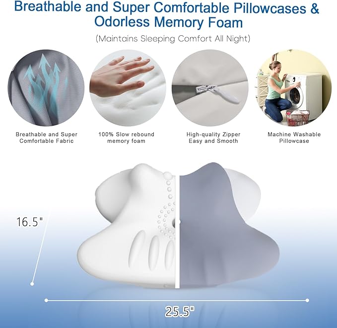 Butterfly Cervical Pillow, Memory Foam with Dual Height (11cm/13cm), Skin-Friendly Breathable Fabric, Ergonomic Neck Support for Sleep Relief Grey &White