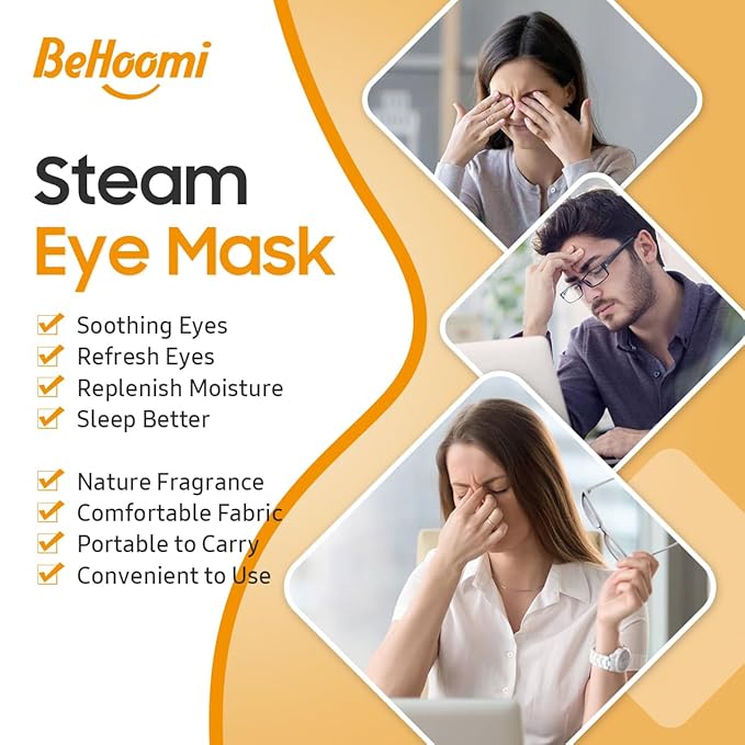 BeHoomi 30Packs Steam Eye Mask, Heated Eye Mask Warm Compress for Eyes, Self Heating Disposable Steam Mask for Home Sleep, Spa, Travel Essentials & Relaxation Gifts, Mothers Day Gifts (Sweet Orange)
