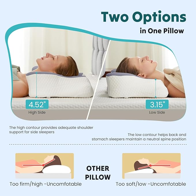 NEWBULIG Cervical Neck Pillow, Ergonomic Memory Foam Pillow for Neck Pain Relief, Contour Bed Pillow with Neck Support for Side, Back & Stomach Sleepers, Queen, Dark Grey