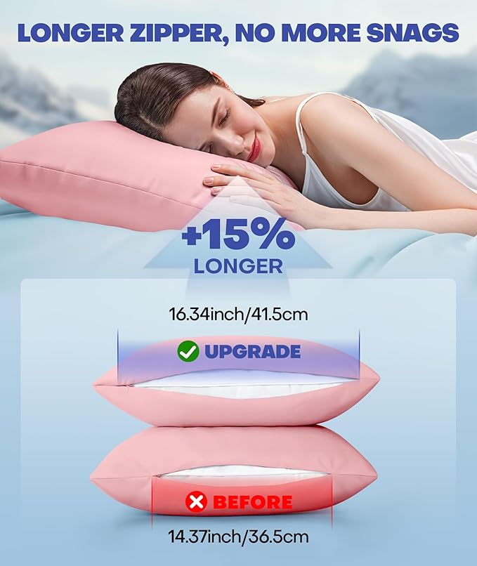 Ice Cooling Pillowcase for Hot Sleepers, Instantly Cool, Stays Cold All Night, Softer Than Silk Pillow Cases, Pillow Covers with Invisible Zipper, Gift for Men & Women - King Size, Coral Pink (1 Pack)