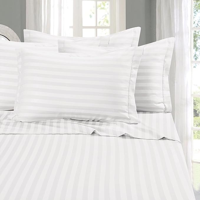 Elegant Comfort Softest and Coziest 4-Piece Sheet Set - 1500 Premium Hotel Quality Microfiber - Luxurious Wrinkle Resistant 4-Piece Damask Stripe Bed Sheet Set, Twin XL, White