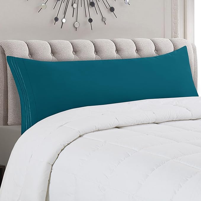 Mocassi 1-Piece Premium Body Pillowcase 1800 Series Hotel Quality Microfiber - Soft and Breathable with 3-Line Embroidery Wrinkle and Stain Resistant, Easy Care, 21" x 54", Midnight Teal