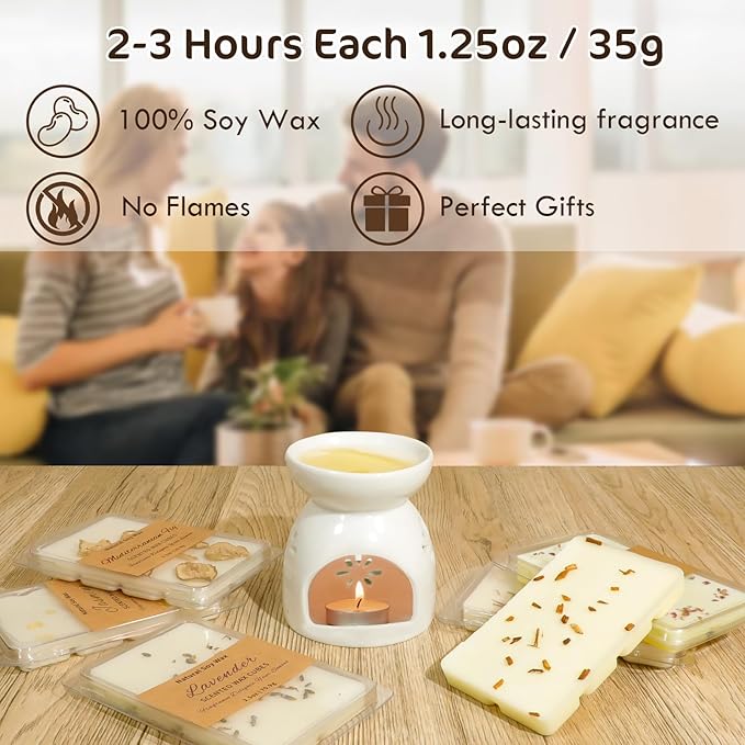 SCENTORINI Wax Melts, 6 Pack Scented Wax Cubes, Soy Wax Melts Tarts with Natural Dried Flower & Highly Scented Essential Oil, Candle Wax for Warmer Gift Set for Home Fragrance