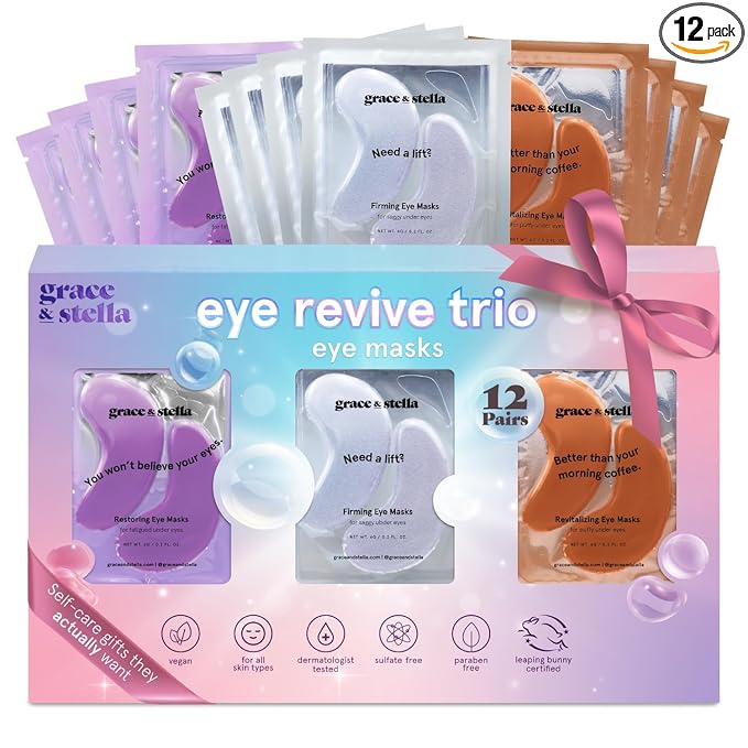 grace & stella Under Eye Patches (12 pairs) Eye Masks for Dark Circles and Puffiness - Gifts for Mom, Self Care Gifts, Bridal Shower Gifts, Eye Patches for Women - Vegan Cruelty-Free Skin Care