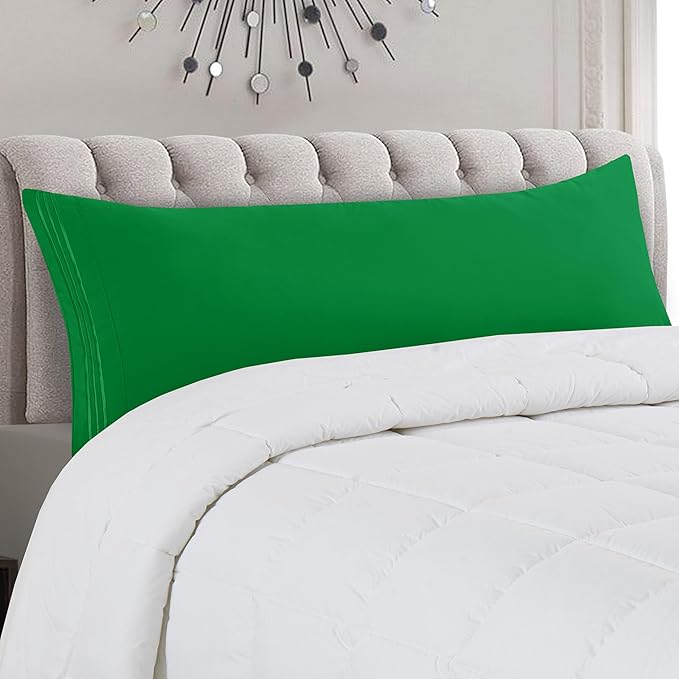 Mocassi 1-Piece Premium Body Pillowcase 1800 Series Hotel Quality Microfiber - Soft and Breathable with 3-Line Embroidery Wrinkle and Stain Resistant, Easy Care, 21" x 54", Royal Green