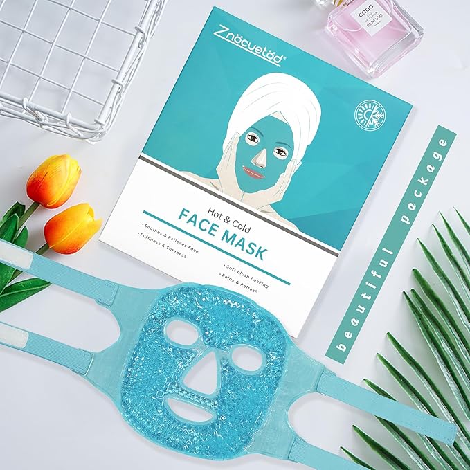ZNÖCUETÖD Cold Face Eye Mask Ice Pack Reduce Facial Puff, Dark Circles, Gel Hot Heat Cold Compress Pack, Face SPA Gift for Woman Sleeping, Pressure, Headaches, Skin Care, Post Laser Cosmetic Care