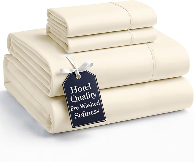 Casa Platino California King Size Bed Set, Cozy California King Sheet, Soft Deep California King Sheet Sets, Pre-Washed Bed Set, Bed Sheets Set Deep Pockets - Ivory