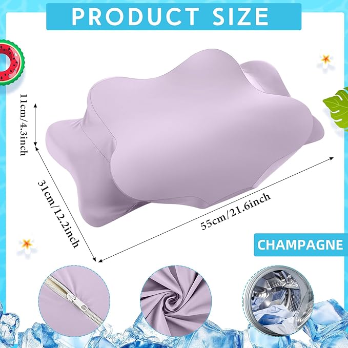 Hahafelt Cooling Cervical Neck Pillowcase Cover (Only Pillow Case) Ergonomic Pillowcase with Zipper Breathable Contour Pillow Cover for Side Back Stomach Sleepers(Purple,Standard Size)