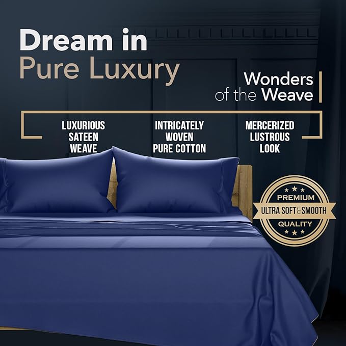 TEXAS LINEN CO. 100% Egyptian Cotton Pillow Cases Standard/Queen Size Set of 2 - Luxury 1500 Series Couture Comfortin' Collection Cotton Pillowcases (Navy Blue), Fits Standard & Queen Size Pillows