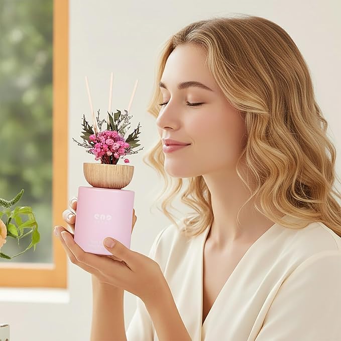 Watermelon Soda Reed Diffuser Set with Dried Flowers, 5.1oz Essential Oil Home Fragrance, Long Lasting Air Freshener for Bathroom Shelf Decor, Housewarming Gift