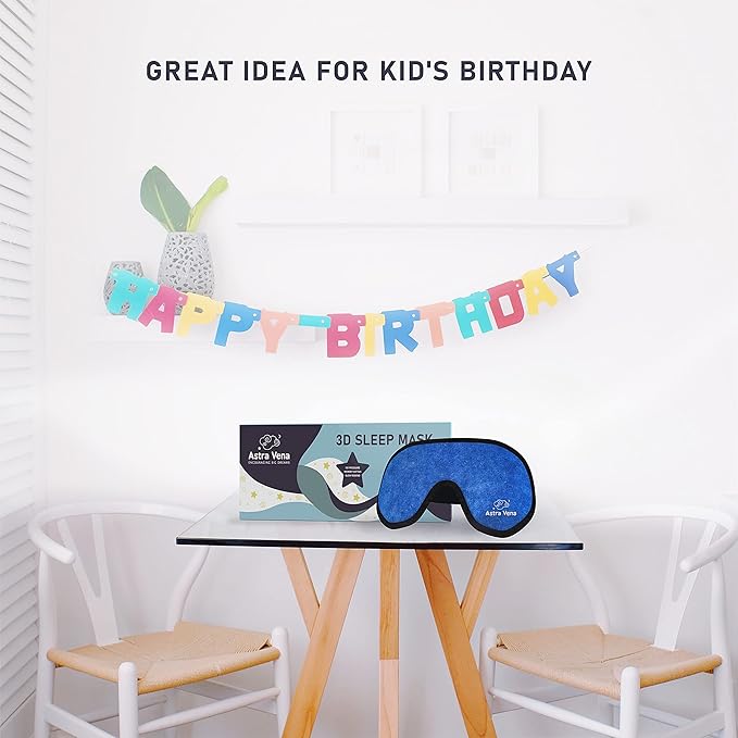 3D Sleep Mask for Kids, Light Block Sleeping Blindfold Memory Foam Contoured Eye Mask for Sleep, Adjustable Strap Eye Cover and Travel Sleep Mask for Boys Girls, Dark Blue