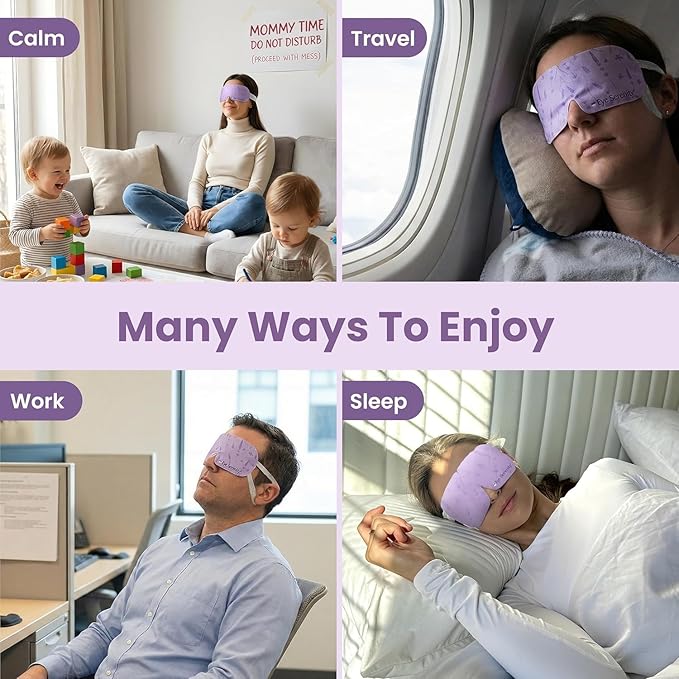Lure Essentials Steam Eye Mask, Heated Eye Mask, Self Heating Warm Compress for Dry Eyes, Fast Relief for Stye, Puffy Sensitive Eyes, Moist Heat, Relaxation Gifts for Women and Men - Lavender