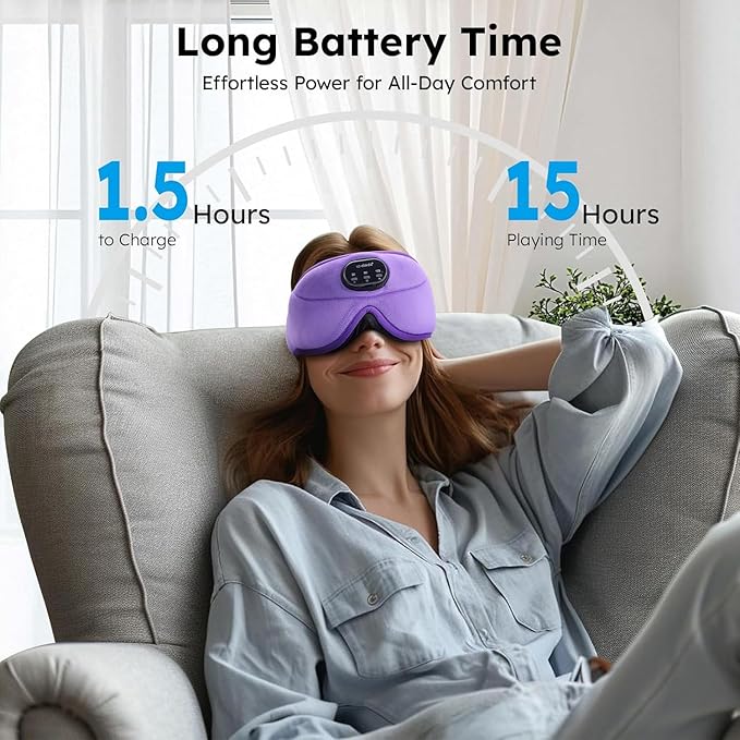 LC-dolida White Noise Sleep Mask, 3D Sleep Headphones with 16 Soothing Sounds, Bluetooth 5.4 Sleep Eye Mask with Timer, Total Blackout Sleeping Headphones for Side Sleeper (Purple)