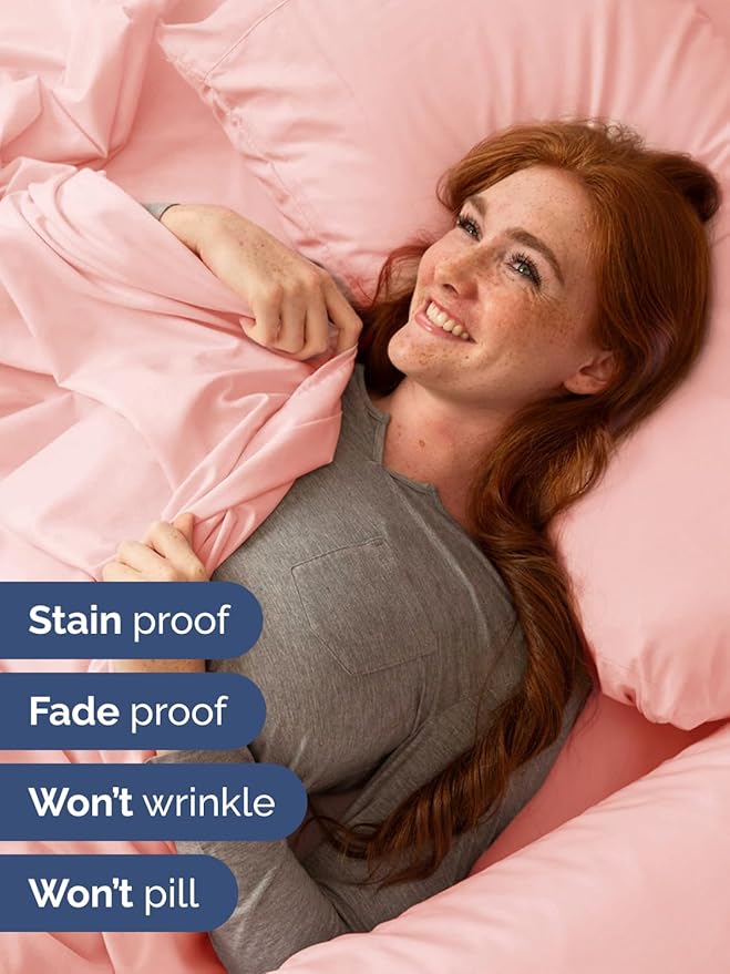 Extra Deep Twin Sheet Set - 3 Piece Breathable & Cooling Bed Sheets - Easily Fits 18 to 24 inch Mattress - Ultra Soft, Wrinkle & Fade Free with Extra Deep Pockets - Hotel Luxury Bedding - Baby Pink