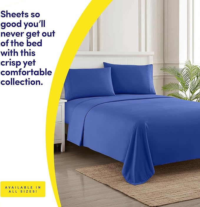 1500 Supreme Collection Extra Soft Split King Sheets Set, Royal Blue - Luxury Bed Sheets Set with Deep Pocket Wrinkle Free Bedding, Over 40 Colors, Split King Size, Royal Blue