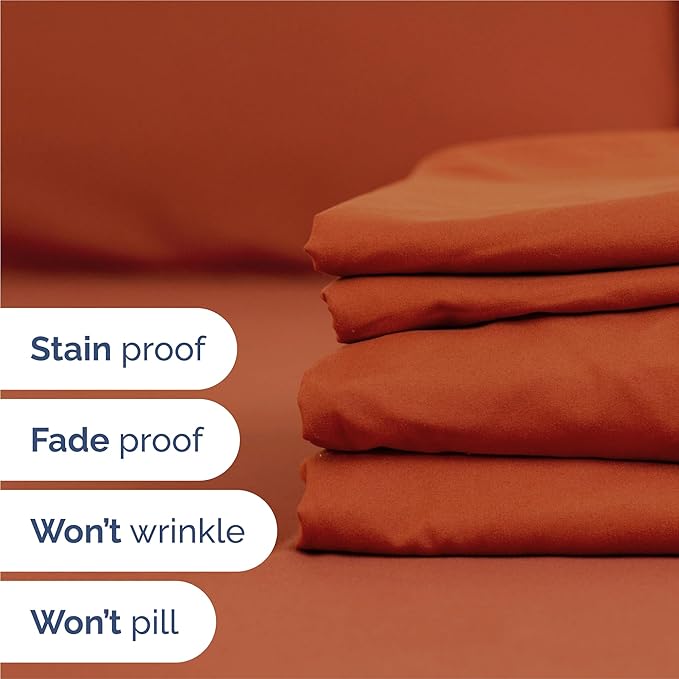 Split King 7 Piece Sheet Set - Comfy, Breathable & Cooling - Soft Hotel Luxury Bedding for Women, Men, Kids, Teens & Children - 1 Flat & 2 Fitted Sheets & 4 Pillowcases w/ Deep Pockets - Terracotta