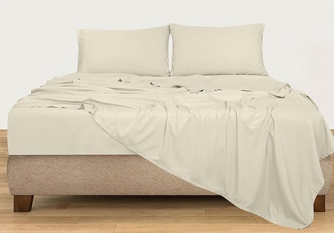 ROYALE LINENS 300 Thread Count 100% Long Staple Combed Cotton Sheet Set - 4 Piece King Bed Sheets - 1 Fitted, 1 Flat & 2 Pillow Cases - Soft Cool & Crisp Sheet Set (King, Ivory)