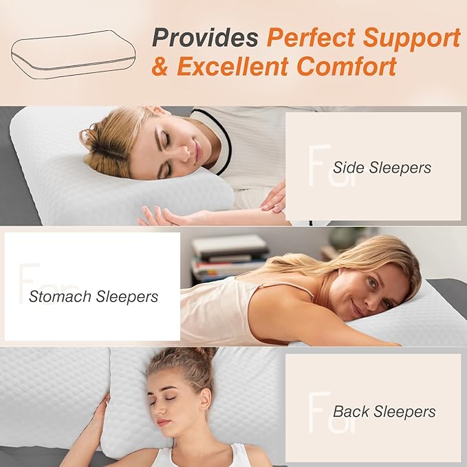 DUMOS Memory Foam Pillows for Sleeping 1 Pack, Bed Pillows for Adults with Washable Cover and Breathable Mesh, Gel Cooling Pillow for Back and Side Sleeper Support, White