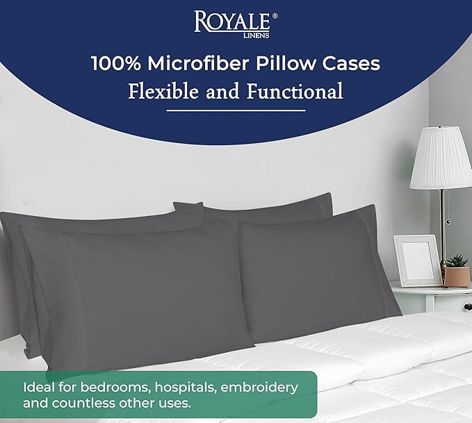 Royale Linens Grey Pillowcase Set of 12 - King 20"x40" Bed Pillow Cover - 1800 Brushed Microfiber - Wrinkle & Fade Resistant - Bulk Pillow Cases - Hotel Quality Pillowcase 12 Pack (King, Grey)