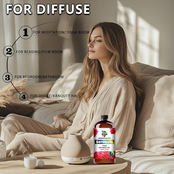 Geranium Essential Oil - Geranium Oils for Diffusers, Humidifiers, DIY Candles, Soap, Cleaning, Home, Office, Yoga, Massage, Gifts - 8 fl oz (240 ml) - GV77ZF