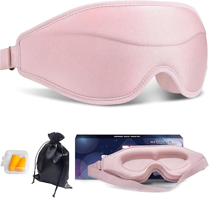 3D Sleep Mask, Breathable 3D Eye Mask for Sleeping, Light Blocking 3D Contoured Eye Cover with Adjustable Strap, 3D Memory Foam Night Blindfold for Men Women(Pink, with 2 Earplugs)