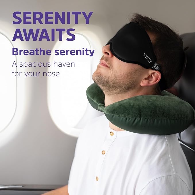 VEEZE Sleep Mask for Sleep - Sleeping Mask with Nose Flap - Soft Eye Mask for Sleep Adjustable Elastic Strap - Sleep Masks for Women & Men - Eye Covers for Sleeping - Blackout Eye Mask for Sleeping