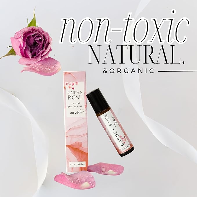Amallow All Natural Non-Toxic Perfume Roller - Made With Pure and Organic Essential Oils - Hints of Rose, Sandalwood, Elemi, and Clary Sage (Garden Rose)