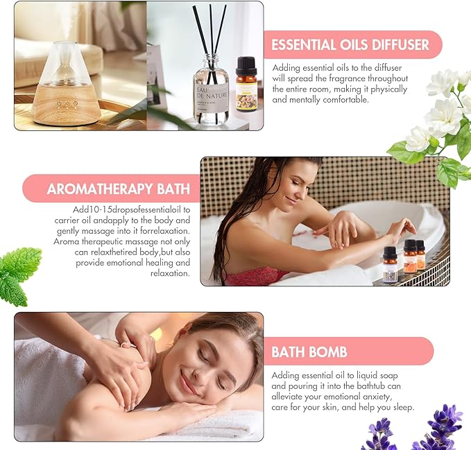 Essential Oils Set, 10x10mL Blends & Singles - Peppermint, Lavender, Tea Tree,for Aromatherapy, Diffusers, Home Care, Candle Making Scents, Skin & Humidifiers. Perfect Essential Oil Gift Set