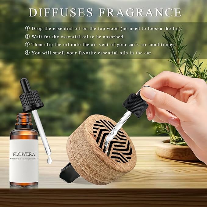 KVAEY 2 PCS Wood Car Essential Oil Diffuser, Wooden Aromatherapy Essential Oils Diffuser with Vent Clip, Wood Vent Clip Air Freshener for Vehicle Office Home Bedroom (Gradient Lines)