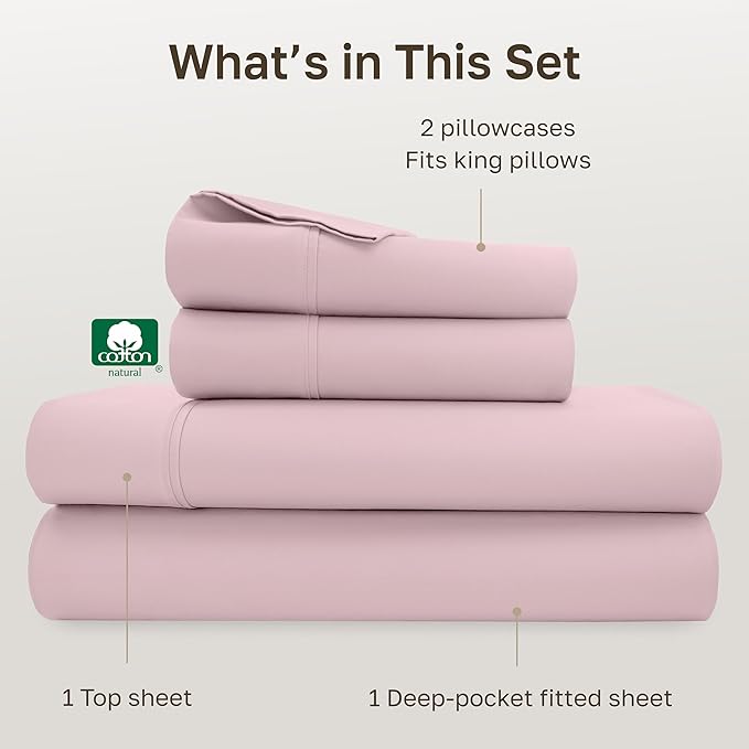 California Design Den Soft King Size 100% Cotton Sheet Sets, 400 Thread Count Good Housekeeping Award Winner, Silky Smooth Sateen Weave with Deep Pockets, Durable King Bed Sheet Set - Pink