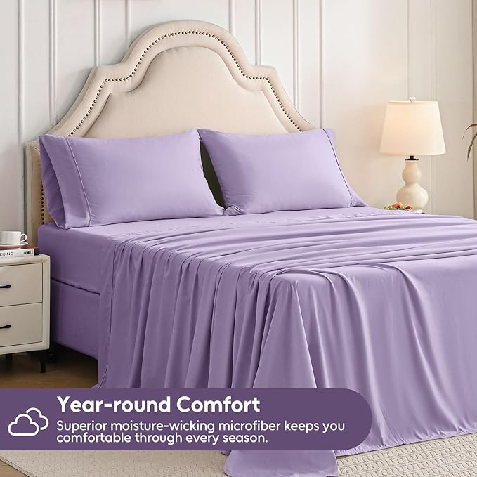 Twin XL Sheets Set, 3 Pieces Hotel Luxury Soft Microfiber Bed Sheets Set, Up to 16" Deep Pockets, Oeko-Tex Sheets with Elastic, Breathable, Wrinkle Free (Purple, Twin XL)