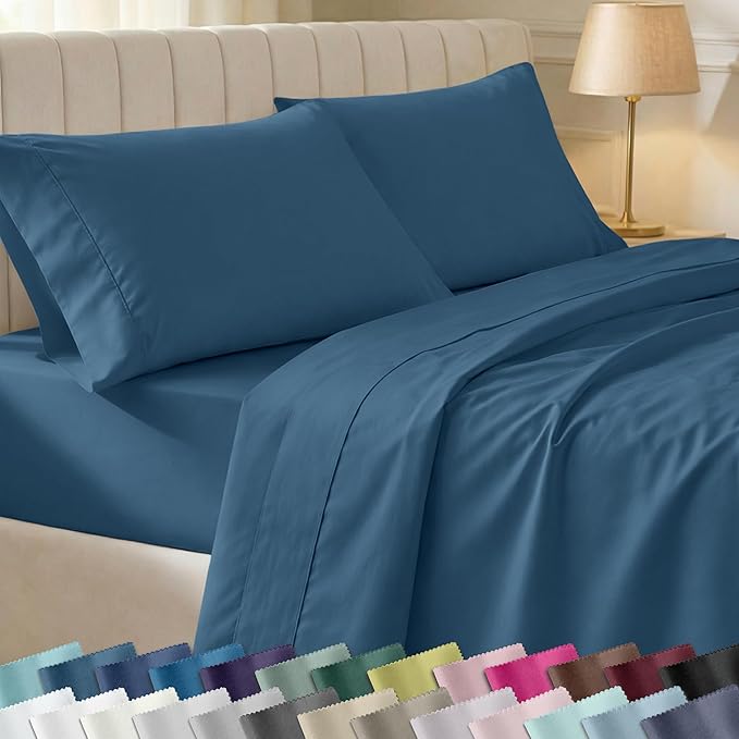 California Design Den Soft Twin Size 100% Cotton Sheet Sets, 400 Thread Count Good Housekeeping Award Winner, Silky Sateen Weave, Long Staple Cotton Twin Bed Sheet Set - Peacock Blue