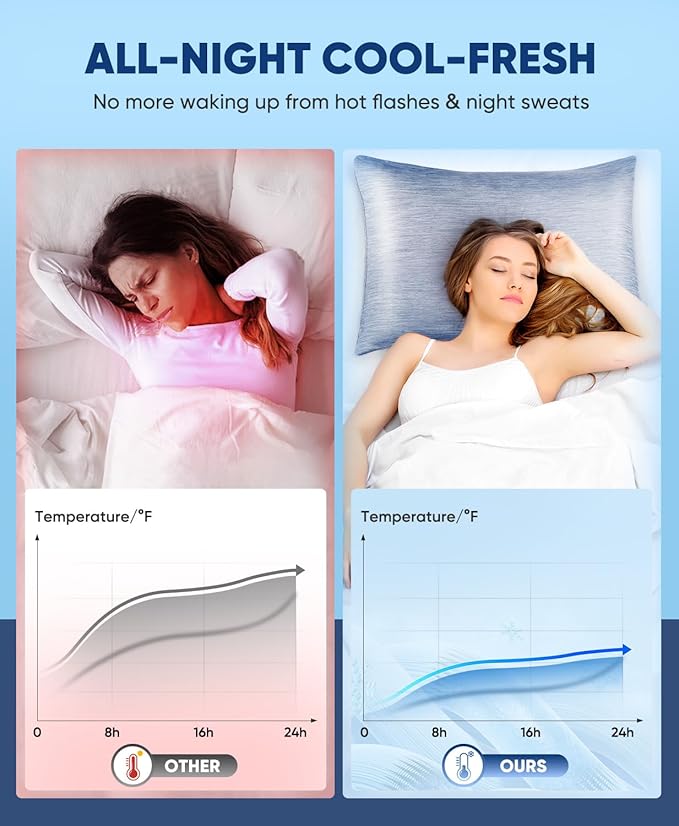 LUXEAR 2 Pack Cooling Pillow Cases for Hot Sleepers, Arc-Chill Q-Max > 0.5, Hair & Skin Friendly, Double-Sided, Machine Washable, Hidden Zipper, Gift for Women & Men, 20x26, Blue