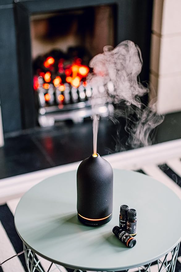 Black Stone Essential Oil Diffuser – Ceramic Aromatherapy Diffuser with Ultrasonic Mist, LED Ambient Light & Auto Shut-Off for Home, Bedroom, Office