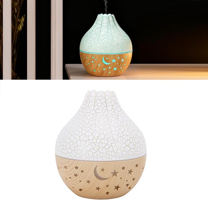 Air Diffuser Humidifier, Silent Ultrasonic Mini USB Humidifier, Aromatherapy Diffuser with Auto Shut Off Loop Lighting Wood Grain Design for Home Office Bedroom Spa (White Crack Light Wood