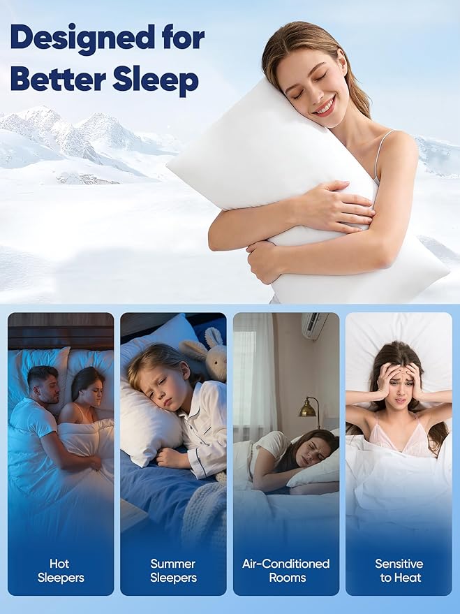 Avolare Cooling Pillow Cases Queen Size Set of 2,Arc-Chill 3.0 Cool Pillowcases for Hot Sleepers(Q-Max>0.5),Breathable&Stretchy Fabric,Softer Than Silk,Zipper Pillow Cases,White