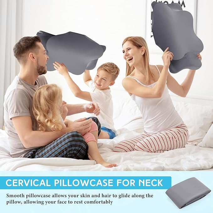 Hahafelt Cooling Cervical Neck Pillowcase Cover (Only Pillow Case) Ergonomic Pillowcase with Zipper Breathable Contour Pillow Cover for Side Back Stomach Sleepers(Dark Gray,Queen Size)