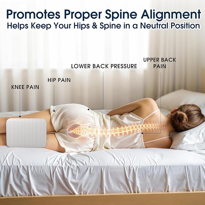 BlissTrends Memory Foam Knee Pillow, Knee Pillow for Side Sleepers, Leg Pillows for Sleeping Blood Circulation, Elevation Pillow for Spine Aligning, Sciatica, Back, Hip, Knee, Ankle Pain, White