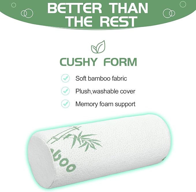 Bucherry 3 Pack Cervical Neck Roll Memory Foam Pillow Cylinder Bolster Pillow for Bed Round Neck Support with Removable Washable Cover for Sleeping Travel Yoga Legs Back Lumbar (15.75 x 5.91 Inches)