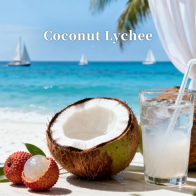 KRD Coconut Lychee Large Reed Diffuser, 8.45 fl oz Tropical Fruit Scented Oil, Long Lasting Home Decor Fragrance for Summer