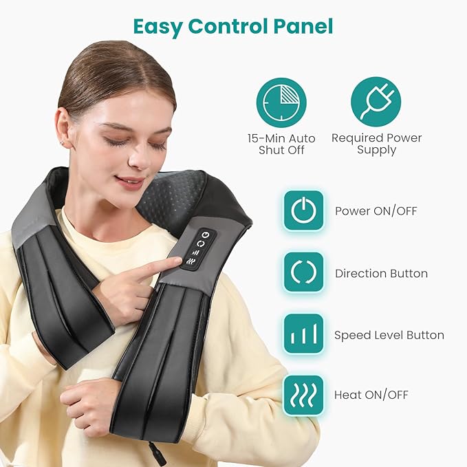 Nekteck Shiatsu Neck Massager with Heat for Pain Relief Deep Tissue, 2026 Upgraded 3D Back Shoulder Kneading Massage Pillow, Mother's Day Father's Day Relaxation Gifts for Mom Dad, Black(NOT Cordless)