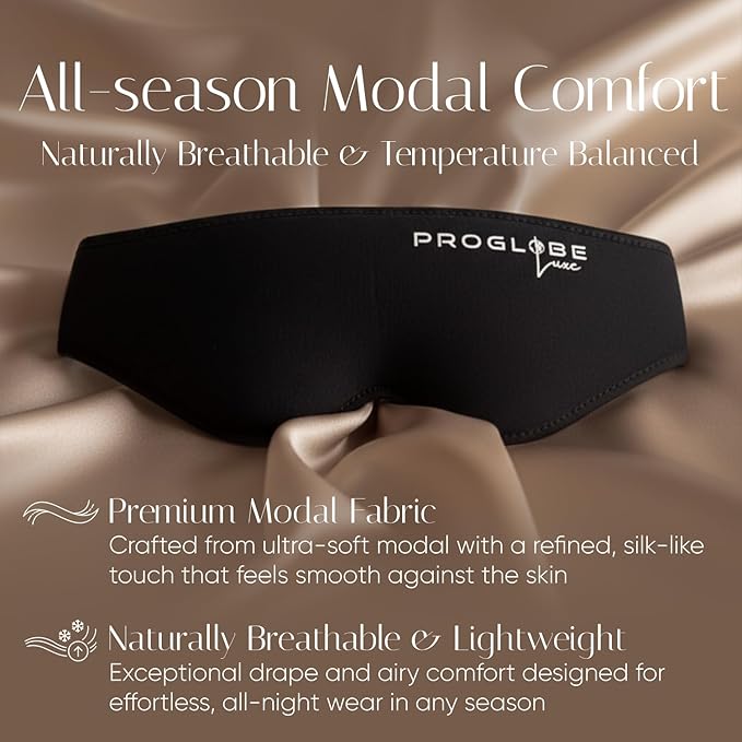 Proglobe Luxe Luxury Sleep Mask for Back & Side Sleepers, 100% Light Blocking 3D Eye Mask with Zero Pressure Eye Cups, Lash-Friendly, Soft Breathable Night Mask for Travel & Naps, Black