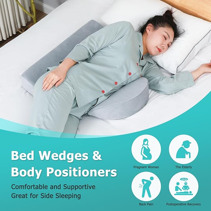 Wedge Pillow for Side Sleeping, Bed Wedge Pillows for Back Pain Relief & Post Surgery, Bedsore Pressure Relief Pillow, Wedges & Body Positioners Pillow for Seniors, Pregnancy, Adult(2IN1)