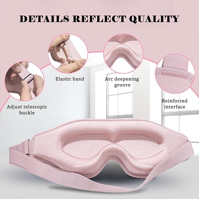 3D Sleep Mask, Breathable 3D Eye Mask for Sleeping, Light Blocking 3D Contoured Eye Cover with Adjustable Strap, 3D Memory Foam Night Blindfold for Men Women(Pink, with 2 Earplugs)